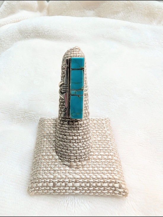 Native Jewelry - Long Turquoise Inlay Sterling Ring